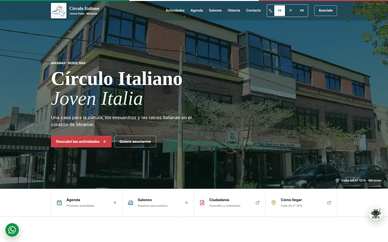 Portada del sitio del Círculo Italiano Joven Italia de Miramar, diseñado y desarrollado por SEBA.ar